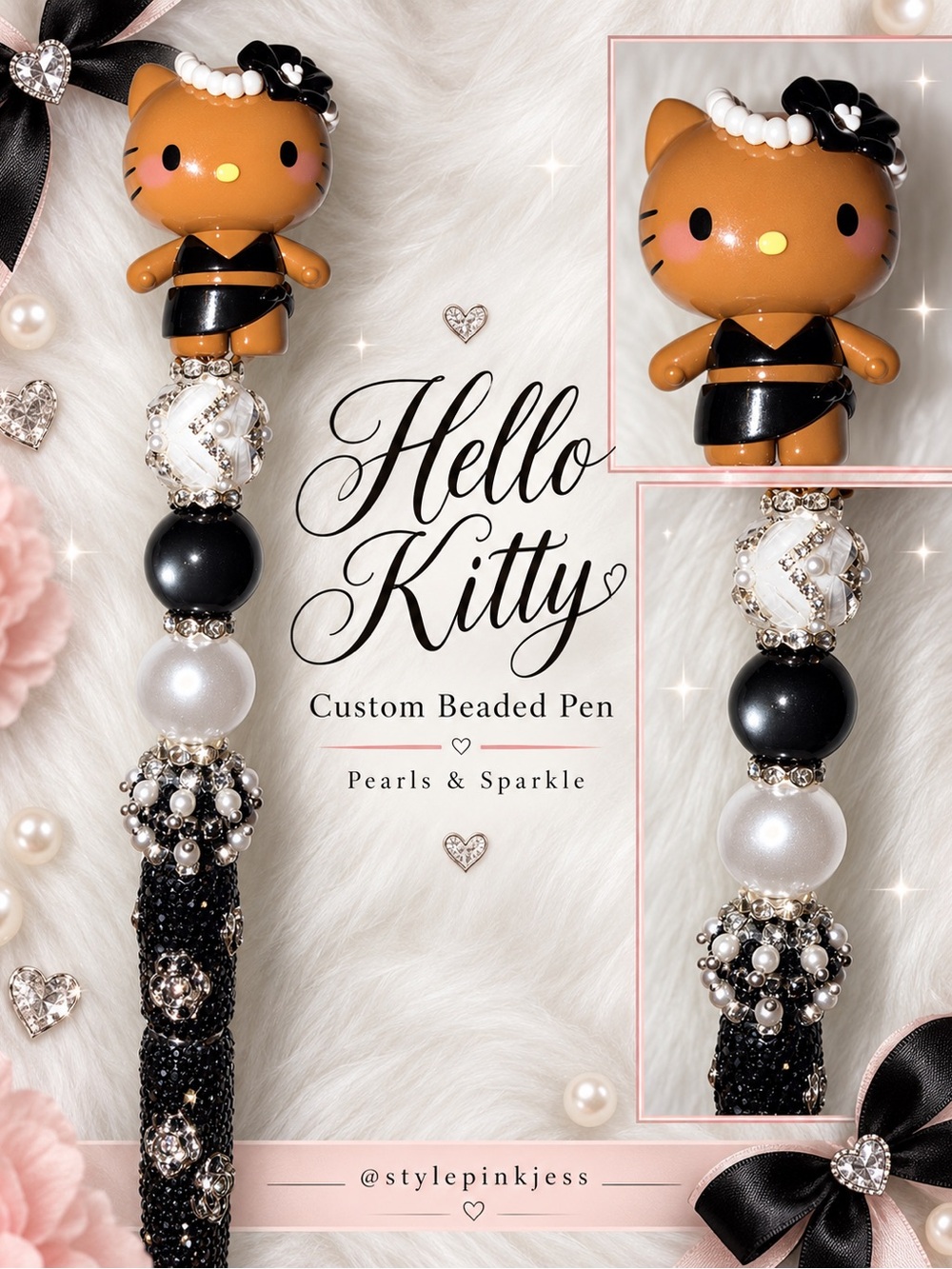 Hello Kitty Black, White & Pearl Beaded Pen – Hello Kitty Brand